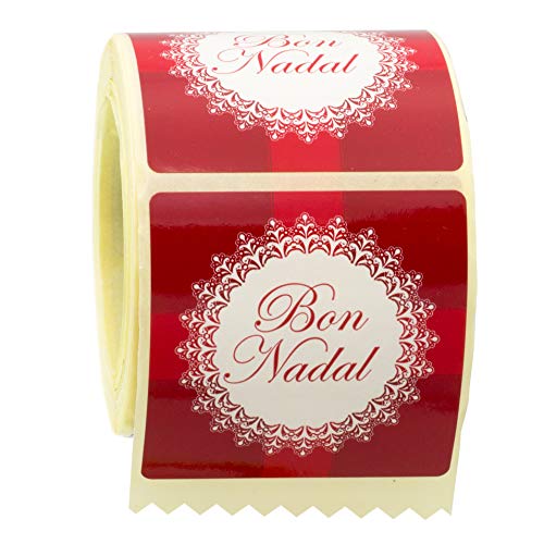 ETINOVA R001 - Etiquetas adhesivas, pegatinas, stickers, Navidad, regalos -"Bon Nadal" - Rollo de 250 piezas - 50x50 mm