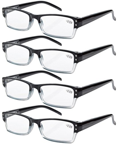 Eyekepper 4-pack Gafas de lectura rectangular con bisagras de resorte negro +3.00