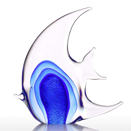 Figura decorativa de cristal con diseño de peces tropicales azules para decoración del hogar
