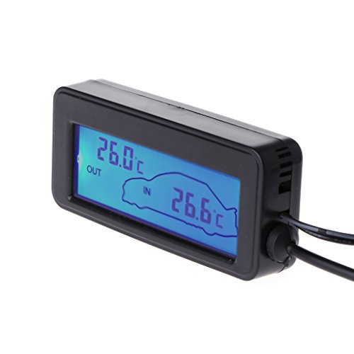 FlowerPEI Mini termómetro digital para coche con pantalla LCD para interior y exterior, medidor de temperatura interior para vehículos de 12 V con sensor de cable de 1,5 m