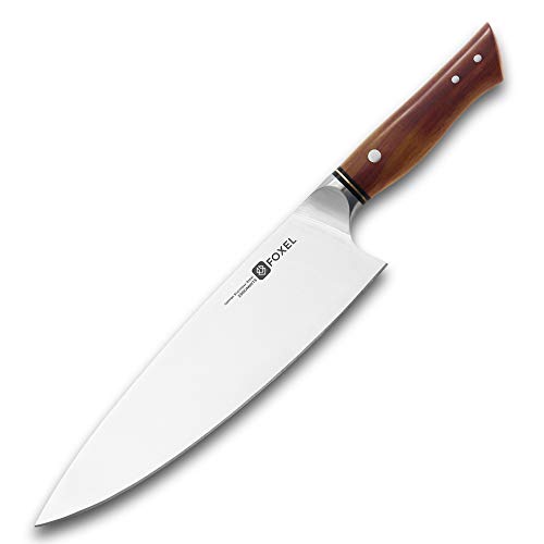 FOXEL Cuchillo de cocina profesional de 22,8 cm – Serie Lynx – Acero alemán de alto carbono ideal para balancear, rebanar, cortar – Mango de sándalo