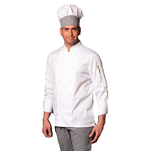 fratelliditalia - Conjunto para chef compuesto por chaqueta y pantalón sal y pimienta, color blanco, incluye gorro de cocina, Hombre, bianco, Large