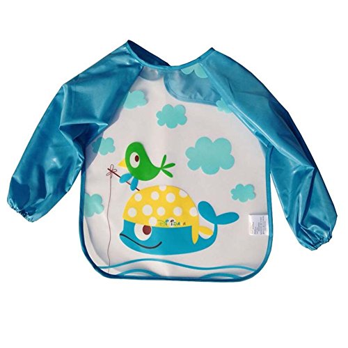 Frbelle® Delantal bata de pintura etanche anti-usure manga larga para niño niña niño 1 2 3 4 5 años azul Dolphin