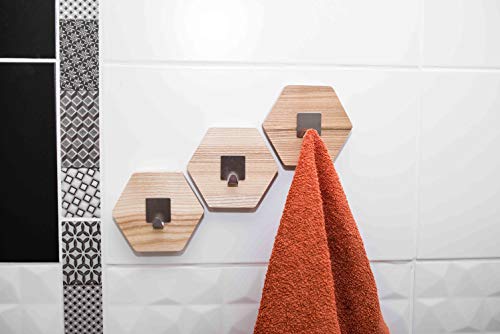 Ganchos de madera para toallas ganchos de pared de madera toallero de baño perchas de baño modernas percha de pared para colgar abrigos almacenamiento de baño montaje en pared panal de abeja