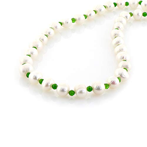 Gemshiner Colecciones de Bodas Collar de Perlas Cromo y diópsido Pulsera Combo Joyas de Perlas para Vestidos de Novia Conjuntos de Joyas, Regalo para la Novia Collar de Perlas Pulsera de Perlas 49 CM