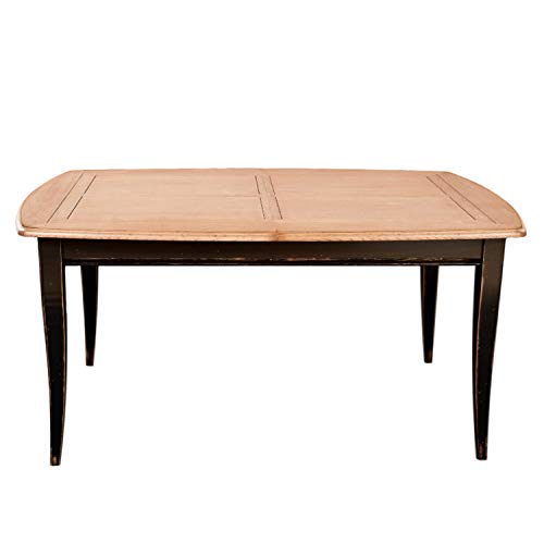 GONTIER - Mesa ovalizada de madera maciza lacada negra y tablero de castaño 100% Made in Francia