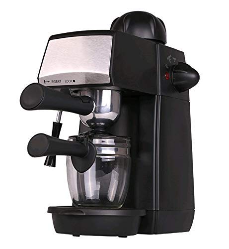 Grunkel - CAFPRESO-H5 PRES - Cafetera espresso con 5 bares de presión y capacidad para 4 tazas. Pistola de espuma con dispositivo de seguridad integrada - 870W - Negro y Acero
