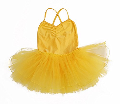 Happy Cherry - Vestido Ballet Traje de Baile Tiras Cruzadas Leotardo sin Mangas para Niñas 8-9 Años - 120-130cm Amarillo