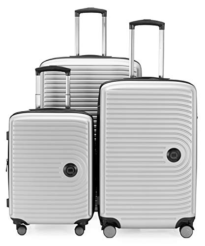 HAUPTSTADTKOFFER - Juego de 3 maletas extensibles – Trolley cabina de de 55 cm, Equipaje de tamaño mediano 68 cm + maleta grande para viaje 77 cm, cáscara dura ABS, TSA, Blanco