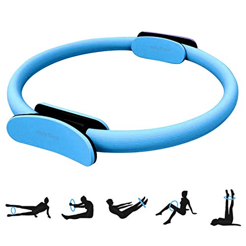 HebyTinco Círculos Profesionales de Yoga, Anillo de Pilates con asaentrenamiento para Resistencia y Flexibilidad, Anillo de Doble asa de Pilates, aro Yoga para Mujer(Azul)