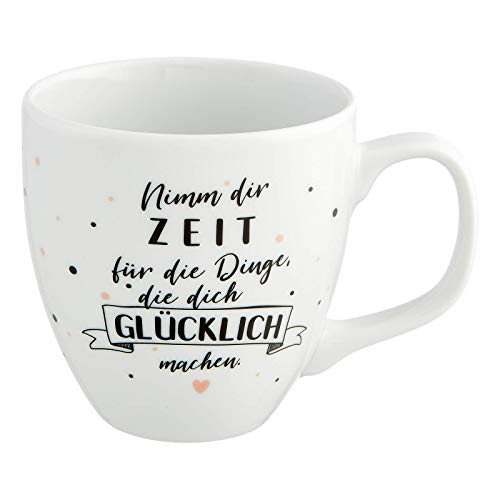 Him & I® - Taza grande con texto en alemán "Nimm dir Zeit für die Dinge, die dich glücklich machen - 9,5 cm - 0,45 l - Taza de porcelana - Taza de café - Regalo para mejor amiga, mamá y compañera