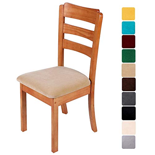Homaxy - Funda de asiento de terciopelo suave para silla de comedor, elástica, lavable, funda protectora para sillas, terciopelo, crema, 6er Set