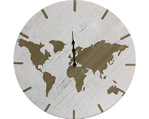 HOOMStyle Reloj de pared con diseño de mapamundi de 40 cm de diámetro, madera de densidad media, funciona con pilas, analógico