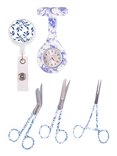 Hospitrix Set Equipo personal para enfermeras + Grabado (Incluye Reloj de Bolsillo de Silicona, Set de Tijeras de Enfermería y un Porta Tarjetas) Color Porcelana
