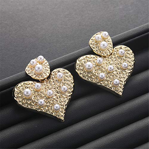 Janly - Pendientes para mujer, diseño de corazón y perlas, color dorado, color, talla L