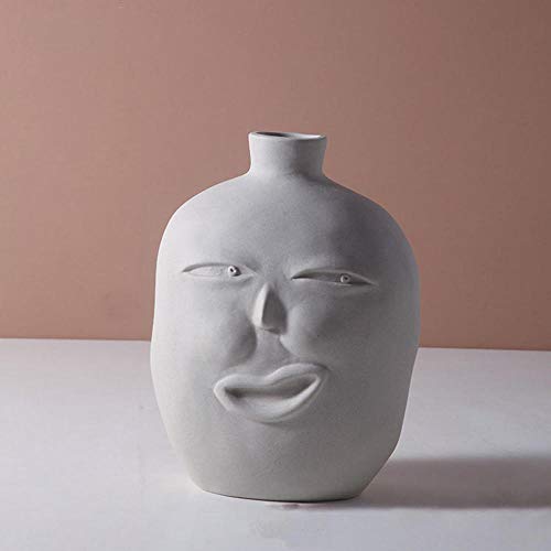 Jarrón de cerámica con cara humana gris interesante arreglo floral decoración principal moderna decoración de escritorio ornamentos artesanía jarrón porcelana