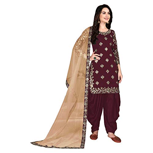 JIVRAJ FASHION Punjabi Heavy Art Silk con bordados Trabajo de cordaje Patiyala Indian Pakistaní Salwar kameez con espejo real y elegante traje de Shalwar de diamante (opción 2)