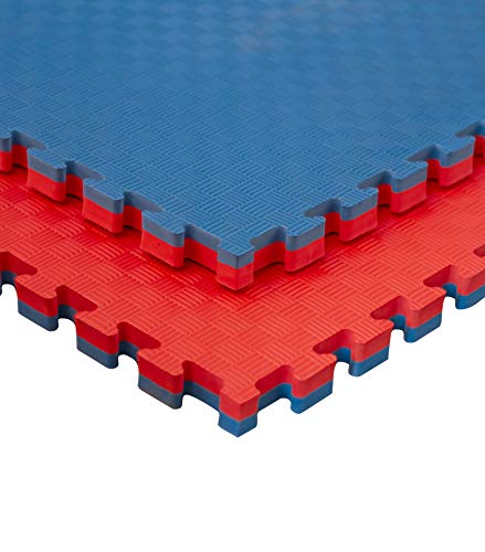 JOWY Lote 4 Unidades Esterilla Goma Espuma Tatami Puzzle | Suelo para Gimnasio Ideal Artes Marciales 1m x 1m x 4 cm Rojo/Azul 5 líneas