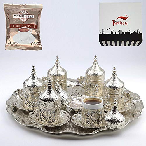 Juego de 6 platos otomanos turcos griegos árabes café espresso taza taza platillo plata