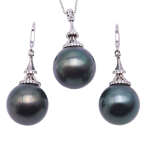 JYX - Collar con colgante de perlas cultivadas de Tahití de oro de 18 quilates, 9,5-10,1 mm