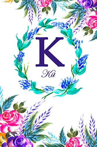K: Kit: Kit Monogrammed Personalised Custom Name Daily Planner / Organiser / To Do List - 6x9 - Letter K Monogram - White Floral Water Colour Theme