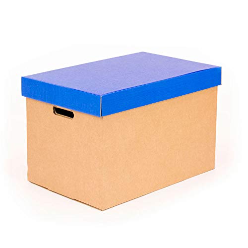 Kartox | Cajas de almacenamiento con tapa azul mate | Cajas para mudanza y almacenaje de cartón con asas | Cajas se cartón muy resistente |53.2x33.1x32.5 (largo x ancho x alto) en cm | 2 Unidades