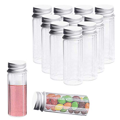 KINDPMA 20 Piezas Tubo de Ensayo 50ML de Fondo Plano Plástico con Tapa de Aluminio Tubo Ensayo Transparente para Empaque Dulces Confeti Líquido para Graduación Bautismo Boda Reunirse Artesanias