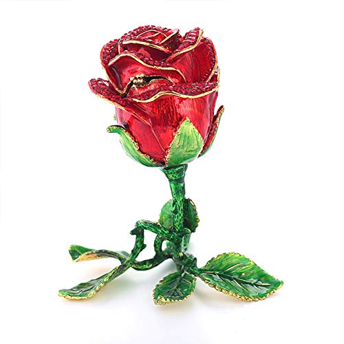 KKJJ Metal Flor Rosa Caja de Joyería, Nuevo Collar a la Moda, Anillo, Pendientes, Caja de Regalo, Creativo Decoración Hogareña Regalos de San Valentín,Rojo
