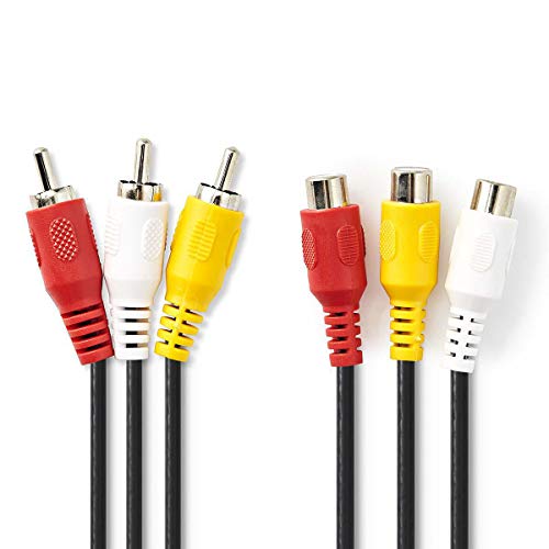 KnnX 28158 | Cable de extensión estéreo de Audio y Video Compuesto | Longitud: 3 Metros | 3 x Phono RCA Macho a Hembra | Triple Conector componente Rojo, Blanco y Amarillo