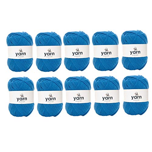 Korbond Pack de ovillos de lana color azul, 10 ovillos de 100 g de lana acrílica DK, ligera, hipoalergénica y duradera, 1000 g y 2900 m en total