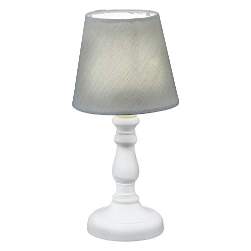 Lámpara de mesa LED con pie blanco y pantalla de tela de colores en diseño nostálgico de 25 cm de altura con funcionamiento a pilas (1 lámpara de mesa gris).