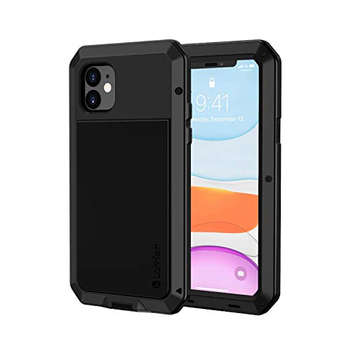 Lanhiem Funda iPhone 11, [Rugged Armour] Antigolpes Metal Estuche Protectora, Absorción de Choque y Duradera Fundas con Protector de Pantalla Vidrio Carcasa para iPhone 11, Negro