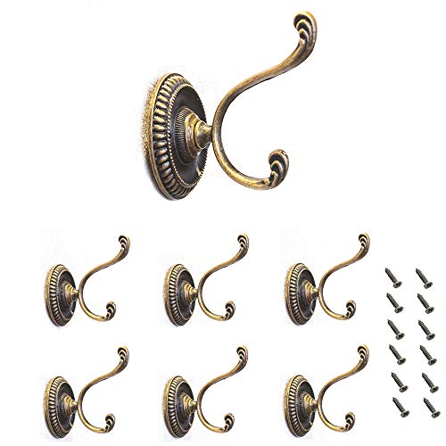 Lezed Perchas de Ganchos Metálicos de Bronce Vintage Bronce Perchero de Ganchos de Pared Rústico Ganchos Colgadores para Ropa Bolsa Sombrero Cocina Baño Dormitorio Oficina Lavabos Armarios 6 Piezas