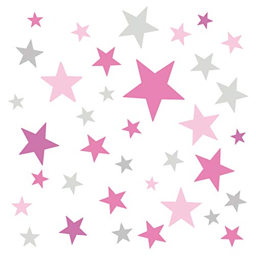 Little Deco - Adhesivos decorativos para pared con forma de estrellas, color rosa y gris, 60 estrellas, para el dormitorio, juego de colores variados, autoadhesivos DL405