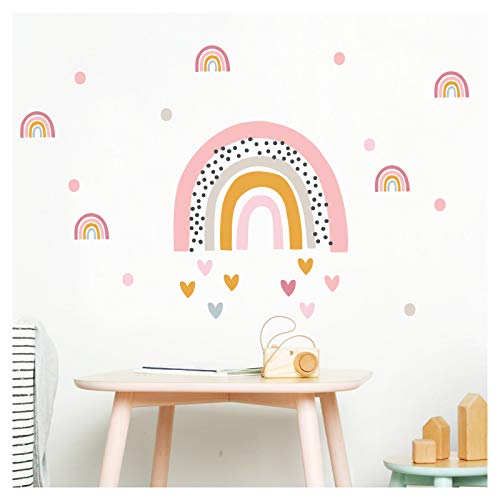 Little Deco DL480 - Adhesivo decorativo para pared, diseño de arco iris con pequeños corazones y arcoíris I 160 x 64 cm (ancho x alto)