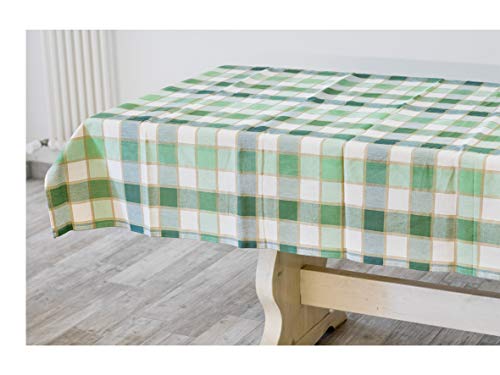 Mantel para mesa rectangular de algodón 100 %, medida 140 x 180 cm para 4/6 plazas, fantasía a cuadros blancos y verdes
