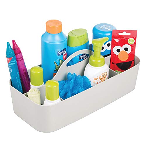 mDesign Canastilla con 11 compartimentos – Gris claro - Gran cesta de plástico para accesorios de bebes, también útil como organizador de maquillaje o neceser – Con agujeros para fácil limpieza