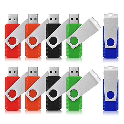 Memorias USB 4GB, TOPESEL Pendrives Flash USB Sticks 2.0 Flash Drives Llaves USB, Pack de 10 Unidades(5 Colores Rojo, Naranja, Negro, Verde, Azul)