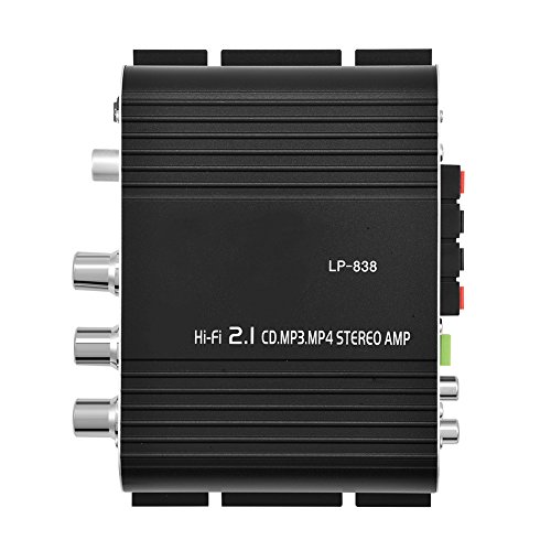 Mini HiFi, Amplificador de Potencia en Vehículo/Hogar, Amplificador de Audio 2.1 Estéreo Bajo Auto, Salida de Potencia de 15 W x 2 RMS Amplificador Digital(Negro)