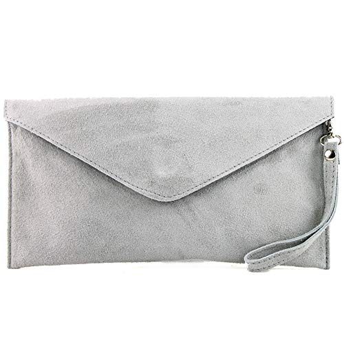 modamoda de - ital embrague/noche bolsa de gamuza T106, Color:gris claro