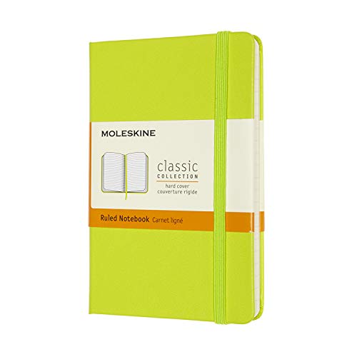 Moleskine - Cuaderno Clásico con Hojas de Rayas, Tapa Dura y Cierre con Goma Elástica, Tamaño de Bolsillo 9 x 14 cm, Color Verde Limón, 192 páginas