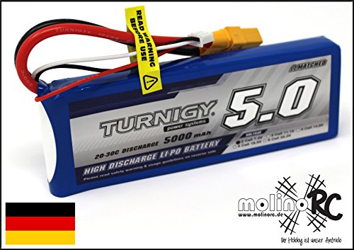molinoRC Turnigy 2S - Batería de polímero de litio (5000 mAh, 20-30 C, conector XT 90)