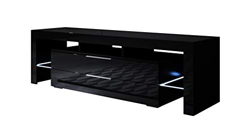 muebles bonitos - Mueble TV Modelo Selma (160x53cm) Color Negro con LED RGB