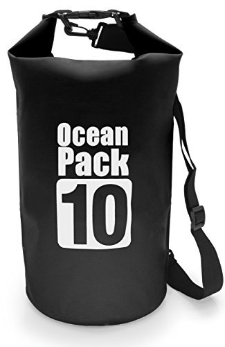 MyGadget Bolsa Estanca 10L - Bolsa Impermeable - Dry Bag Protección Waterproof Mochila para Viajes y Deportes cómo Kayak, Surf - Negro