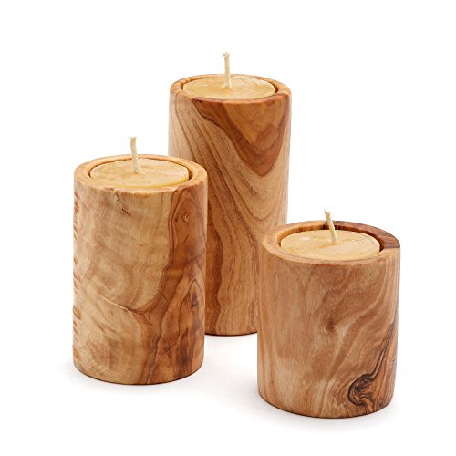 naturehome Portavelas SET 3 piezas madera maciza madera de olivo