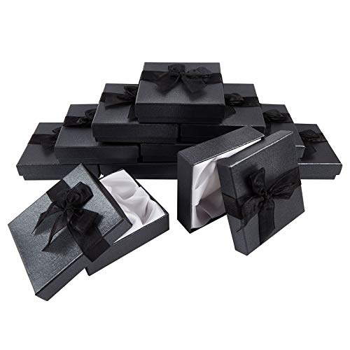 NBEADS 12 Caja de Pulsera Negra, Joyero de Cartón con Cinta de Encaje para Presentación de Embalaje de Regalo, 9x9x2.7 cm