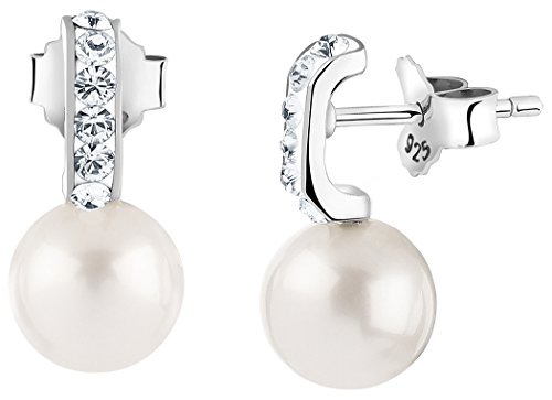 Nenalina plata damas pendientes con 8mm perlas y color blanco cristales de Swarovski 224065-051