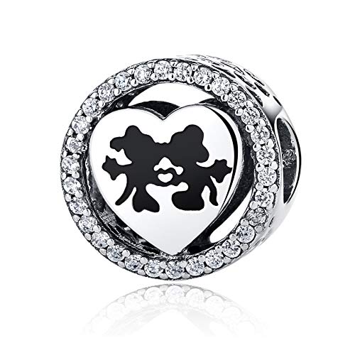 NINGAN Disney, Mickey & Minnie Love, Abalorio de plata de ley 925 con encanto transparente, compatible con pulseras y otras pulseras de abalorios europeas (Mickey1)