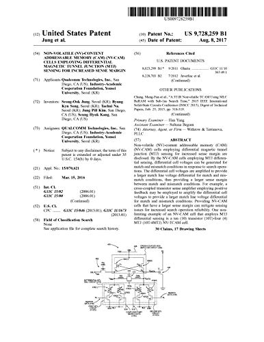 Non-volatile (NV)-content addressable memory (CAM) (NV-CAM) cells employing differential magnetic tunnel junction (MTJ) sensing for increased sense margin: ... States Patent 9728259 (English Edition)