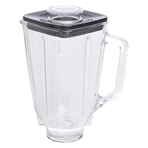 Oster 004954-011090-I - Jarra de vidrio cuadrada 5 tazas (1.25 l) con tapa cuadrada, color negro y tapón de llenado